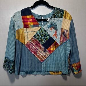 Faith By Celia Forrester Patchwork Sequin Crop Blouse Top Size L